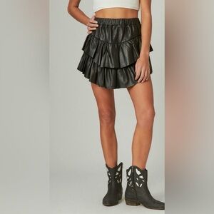 New Lucky Brand black 100% lamb leather Tiered Skirt size S